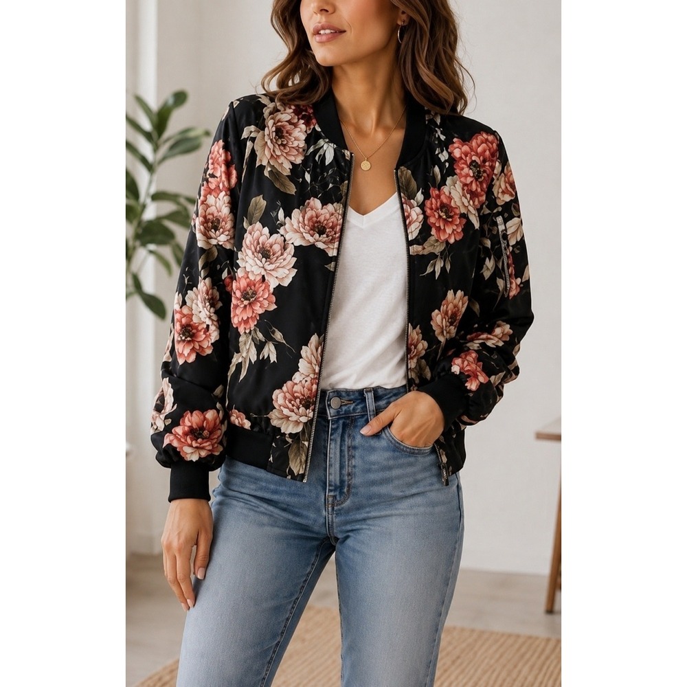 Sanctuary Romantic Floral Bomber Jacket Edgy Cottage Indie Chic Utility Small